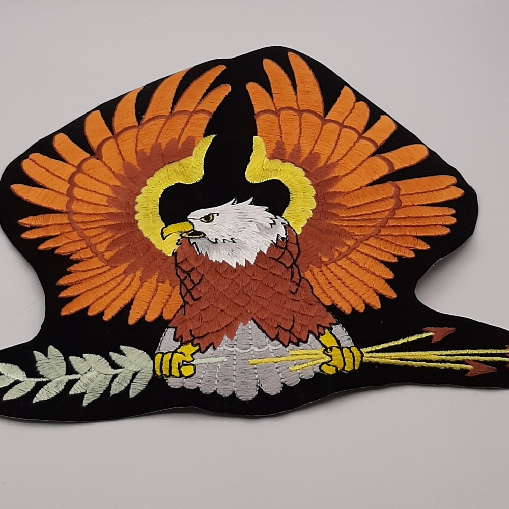 Eagle Embroidered Large Patch Back Vest Iron On 9" x 9" Wings Spread Arrows